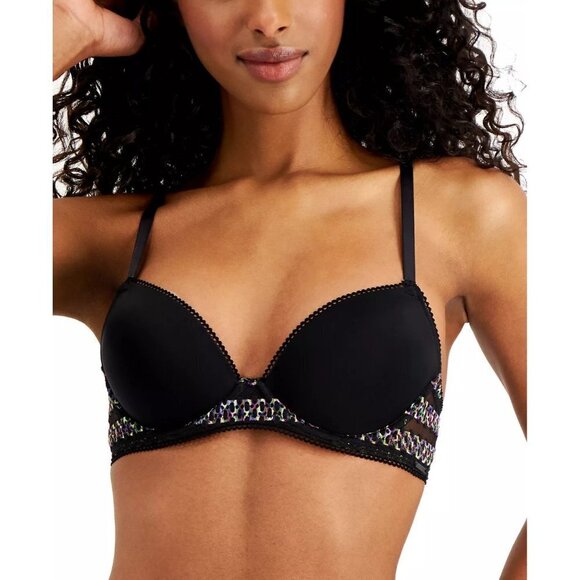 Calvin Klein Womens Size 32B Striped Lace Demi Bra QF5873 in Black $46 875 - Picture 1 of 6